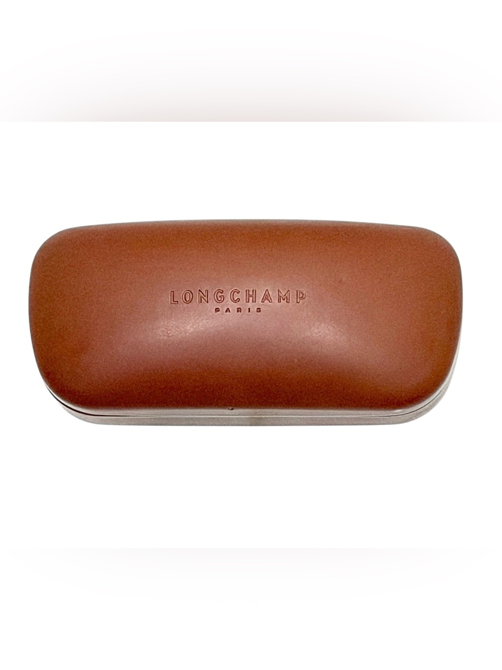 Longchamp Brown Leather Sunglasses Case with Embossed Logo